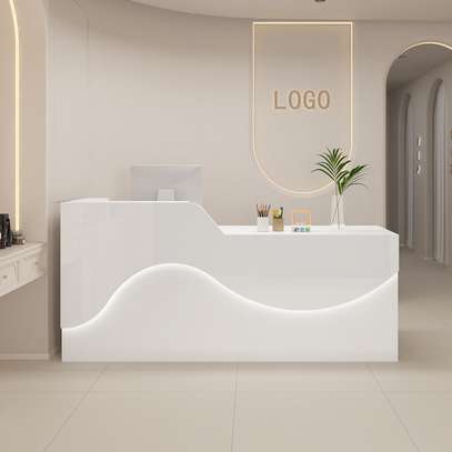 Modern White Reception Desk with LED Lighting image 2