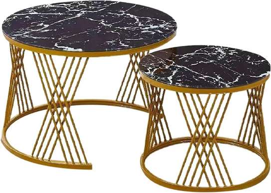 Nesting Coffee Table: 2-in-1 Marble Top, Gold Frame image 2