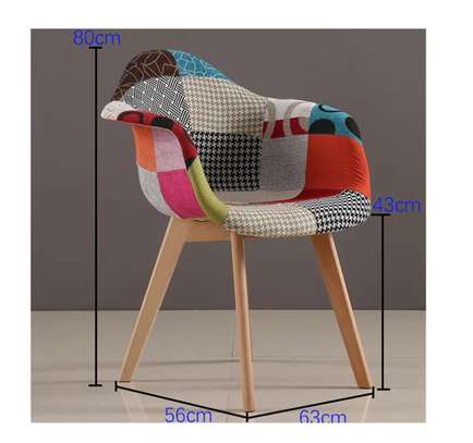Modern Patchwork Wooden Fabric Dining Garden Chair image 2