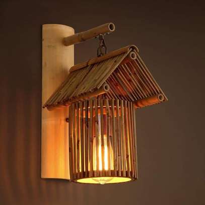 Bamboo Rustic Wall Lamp Shade Bulb Holder image 1