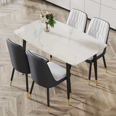4 Seater White Marble Top Home Dining Chairs and Table image 4