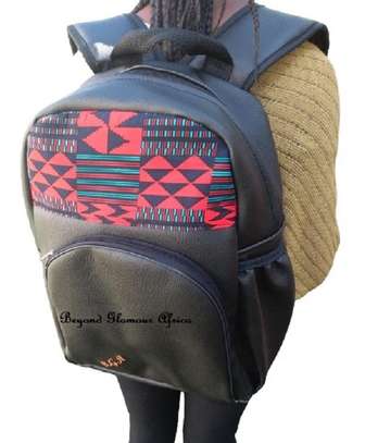 Men and womens  ankara leather backpack image 2