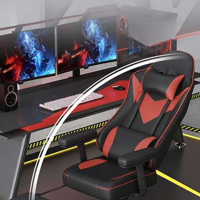 Office Chair: Cream Red Blue Gaming Chair With Pillow image 3