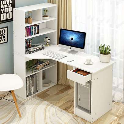 L shaped customized Home office desk with a side shelf image 3