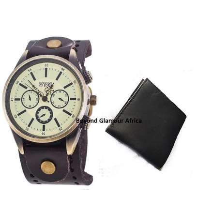Mens Black Leather watch with wallet combo image 4