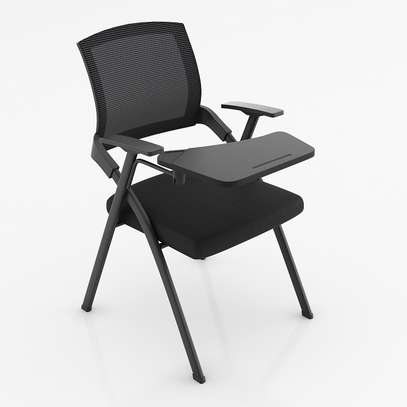 Office Chair; Black Foldable Training Chair With Writing Pad image 3
