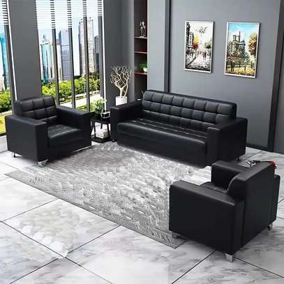 Sofas: Black Leather Office Lounge Sofa image 7