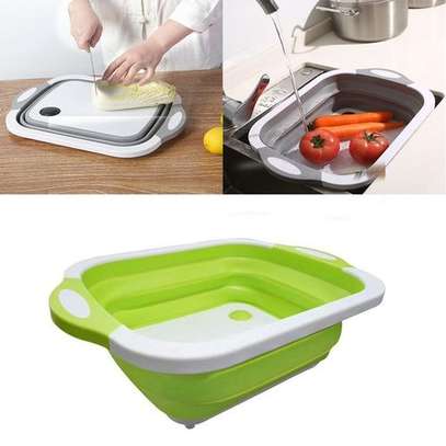 Sink Cut Washing Fruit Vegetables Dual-purpose Kitchen Multifunctional Storage Folding Cutting Board Drain Basket(Green) image 4