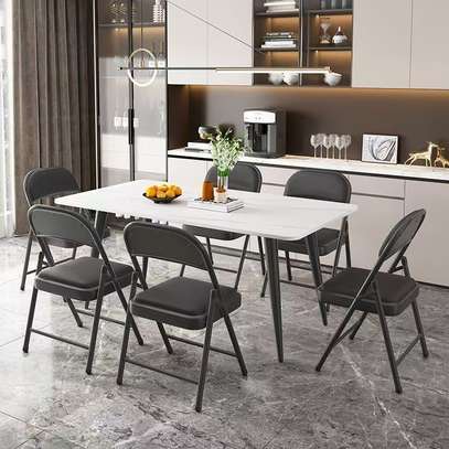 Black Leather Folding Chair – Metal Frame image 3