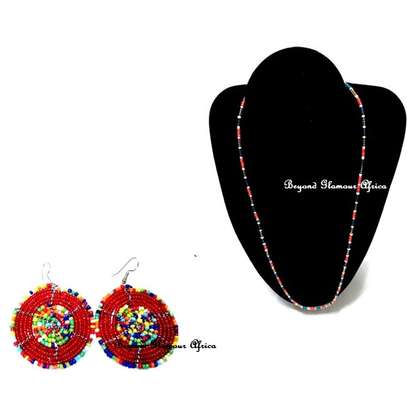 Womens Red Maasai beaded jewelry set image 1