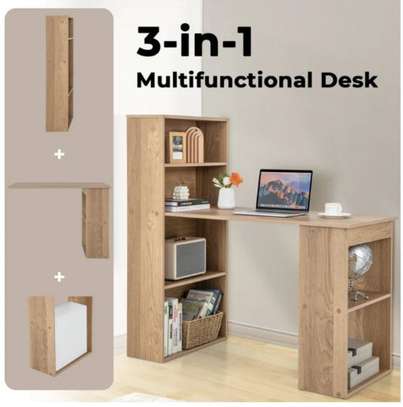 Modern Brown Computer Desk with Storage Bookshelves image 2