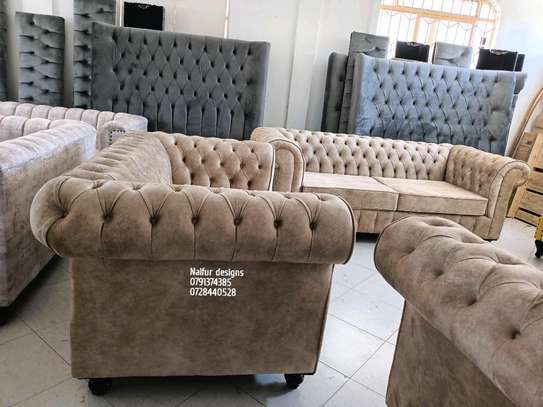 Five seater(3-2) brown chesterfield sofa image 2
