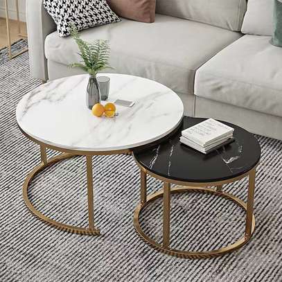 Twin Nesting Tables with Marble Tops and Gold Frame image 4