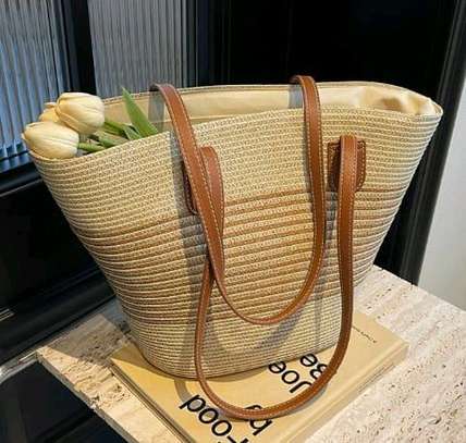 Papyrus Straw Woven Beach Bag image 7