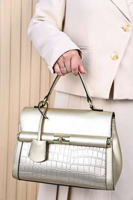 Yellow Leather Handbag Croc Embossed Medium Size image 2