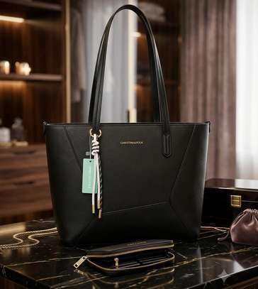 Elegant Brown Leather Tote Bag with Matching Wallet image 4