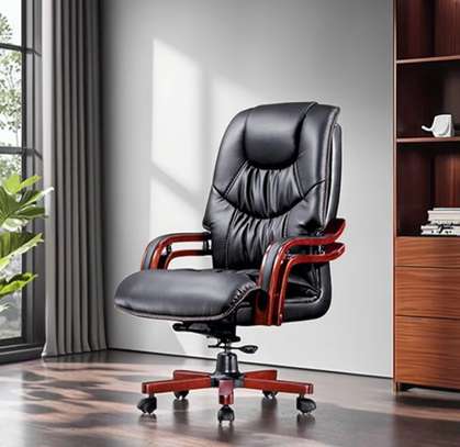 Executive Leather Adjustable Wooden Swivel Office Chair image 2