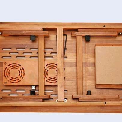 Foldable Bamboo laptopTable with double Fans image 3