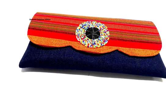 Womens Blue maasai clutch bag with necklace image 4