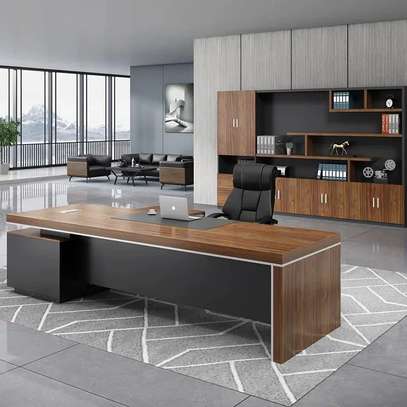 Office Desk; 200cm L Shaped Executive Desk With Side Drawer image 1