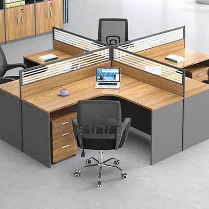 Workstation: Four Way Modular L-shaped Desk, Stylish Finish image 4