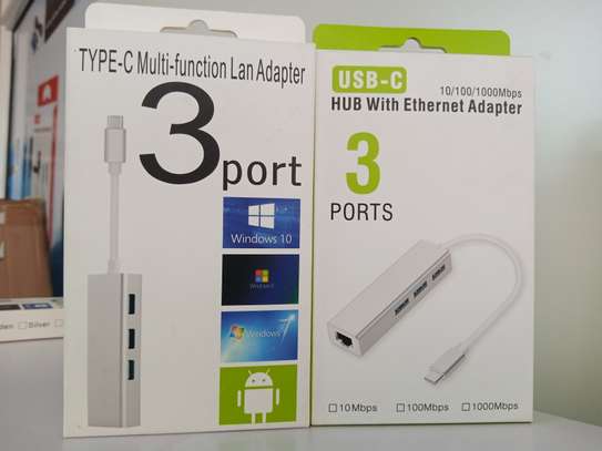 Type C USB-C 3 Port Hub RJ45 Ethernet Network LAN Adapter image 2