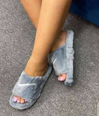 Nike Slippers Women Fluffy House Slippers Grey image 1