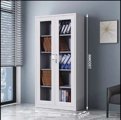 2 Door Full Glass Mettallic Office Cabinet image 2