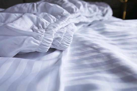 White Striped Fitted Bedsheets image 1