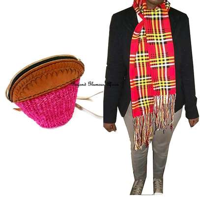 Womens Pink sisal kiondo with maasai scarf image 1