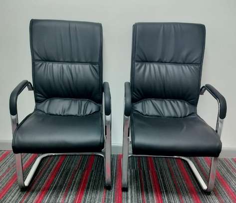 Office Chair: Black Leather Visitor's Waiting Chair image 5