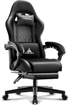 Gaming Chair; Ergonomic with Footrest, Reclining, Black image 6