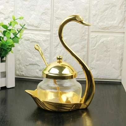 *Swan sugar dish with gold/silver tea spoon image 3