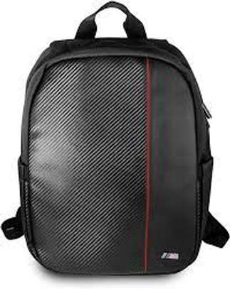 BMW Carbon PU Red Stripe Computer Backpack image 1