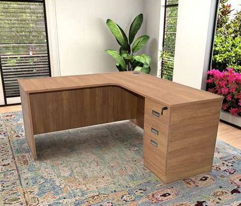 Office Desk :  L-Shaped Wooden Desk with Drawers image 1