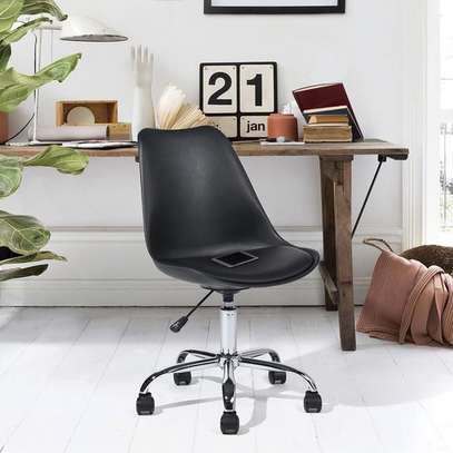Black Modern Swivel Leather Pad Eames Chair image 7