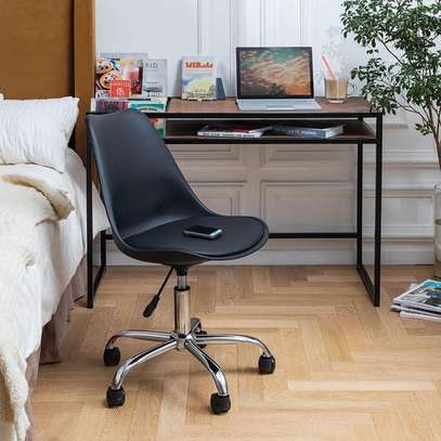 Black Modern Swivel Leather Pad Eames Chair image 1