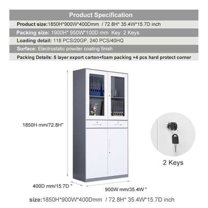 Metal Storage Cabinet with Drawers and Glass Doors image 6
