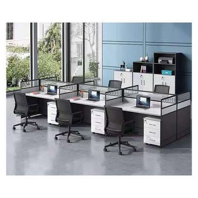 6-Person Modular Office Desk – Modern Cubicle Workstation image 3