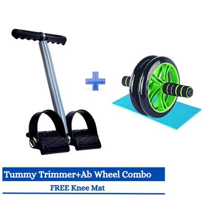 AB Wheel Double Abs Roller + Tummy Trimmer + FREE Knee Mat image 1