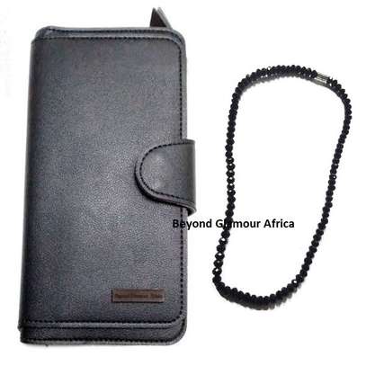 Womens Black Leather wallet and crystal necklace image 1