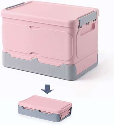 Foldable storage box home organizer with lid - Pink image 2