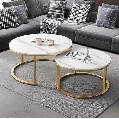 Pure Marble Nesting tables on Gold Metallic frame image 2