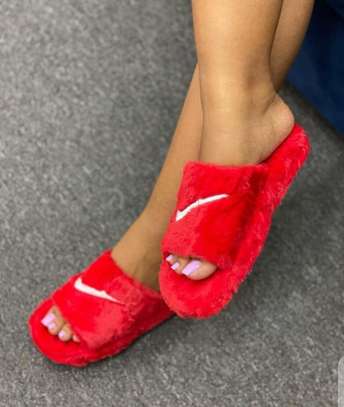 Nike Slippers Women Fluffy  Slippers Faux Fur Open Toe Flat image 1