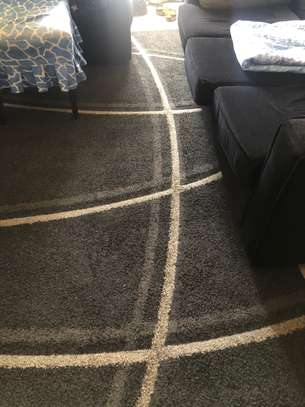 Black rectangle cotton carpet with grey stripes. 7*10 image 2
