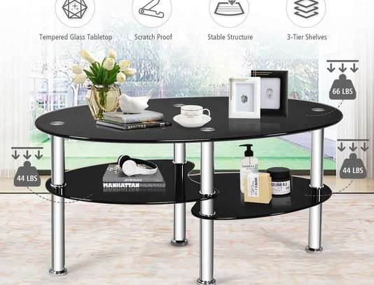 Luxury Two-Tier Oval Glass Home Office Coffee Table image 3