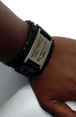 Mens Black Leather Bracelet with leather belt image 3