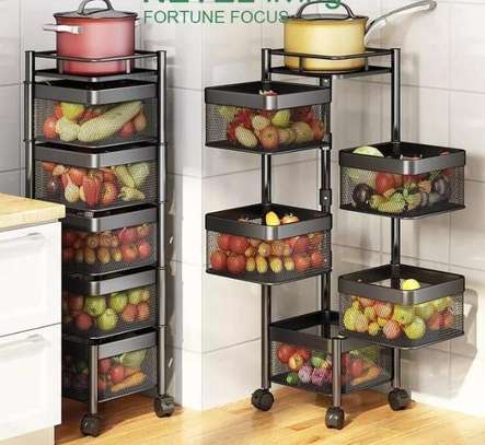 Square Fruit/Kitchen storage Rack with wheels  5 Tier image 1