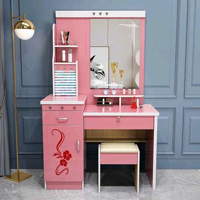 Moniya pink dressing table with cushioned stool image 1