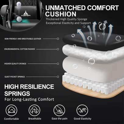 Gaming Chair; Ergonomic with Footrest, Reclining, Black image 3